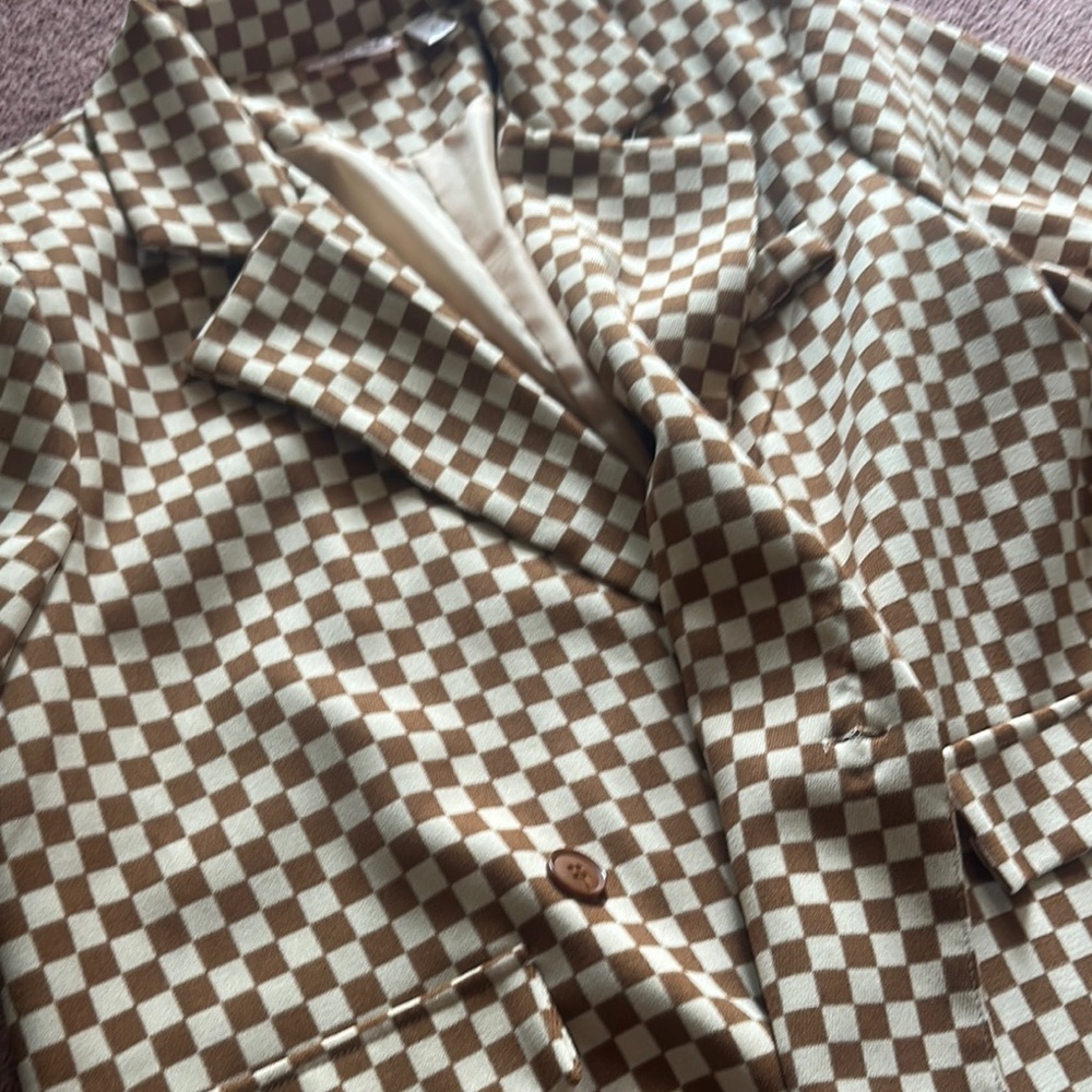 Brown and Cream Checkered Blazer